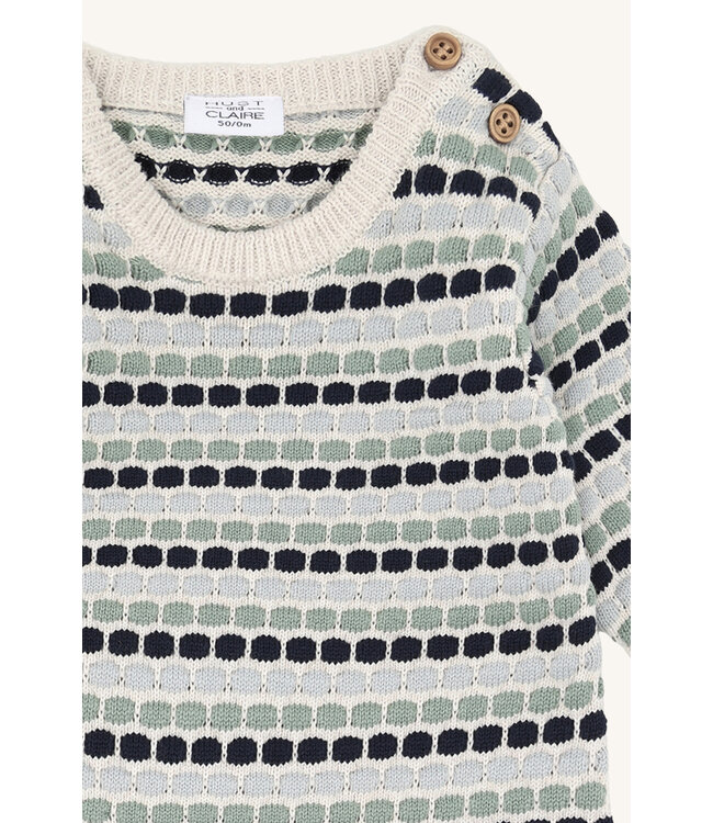 Hust and Claire Strampler langarm gestrickt - Mühlenmuster - Biobaumwolle - iceberg