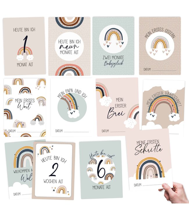 Papierdrachen  32 Meilensteinkarten – Regenbogen – Babys erstes Jahr
