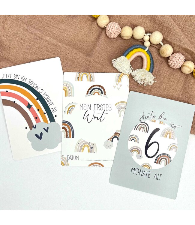 Papierdrachen  32 Meilensteinkarten – Regenbogen – Babys erstes Jahr
