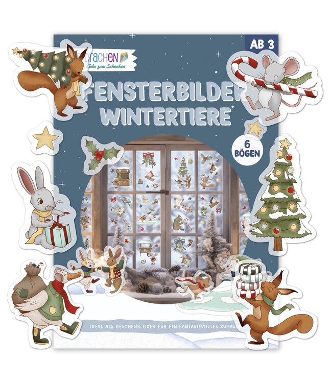 Papierdrachen Fensteraufkleber Wintertiere 6 Bögen