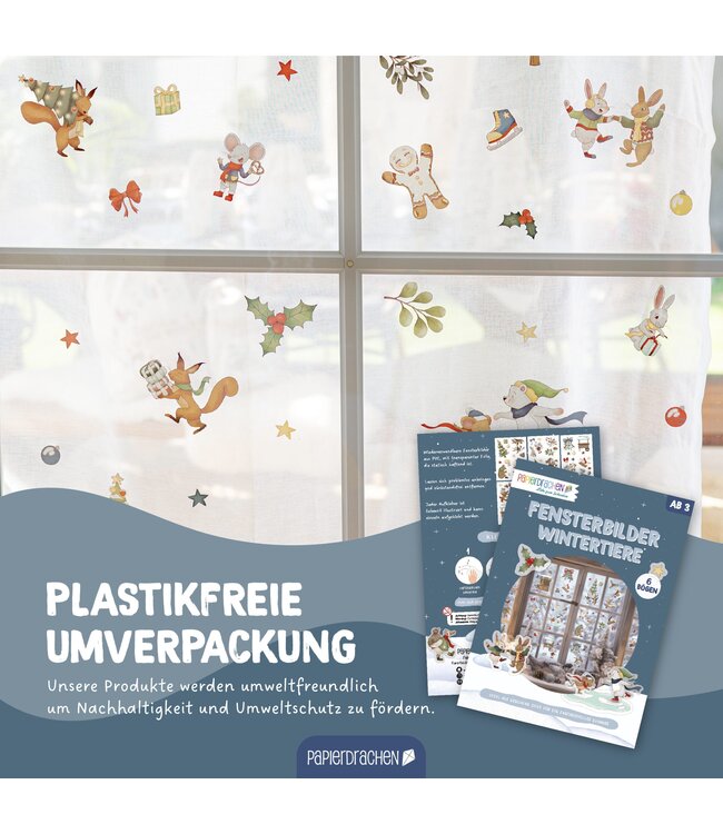 Papierdrachen Fensteraufkleber Wintertiere 6 Bögen