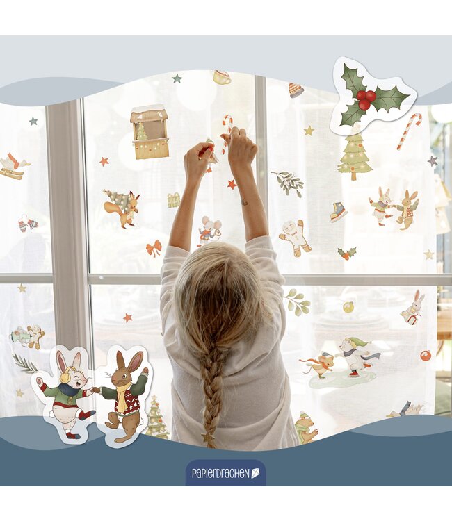 Papierdrachen Fensteraufkleber Wintertiere 6 Bögen