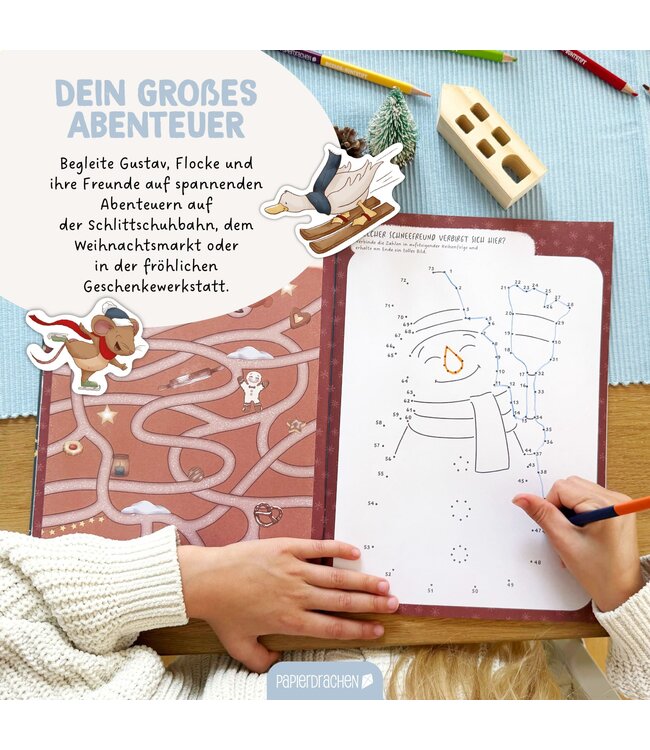 Papierdrachen Kreatives Winterwelt Heft – Malen, Rätseln, Stickern