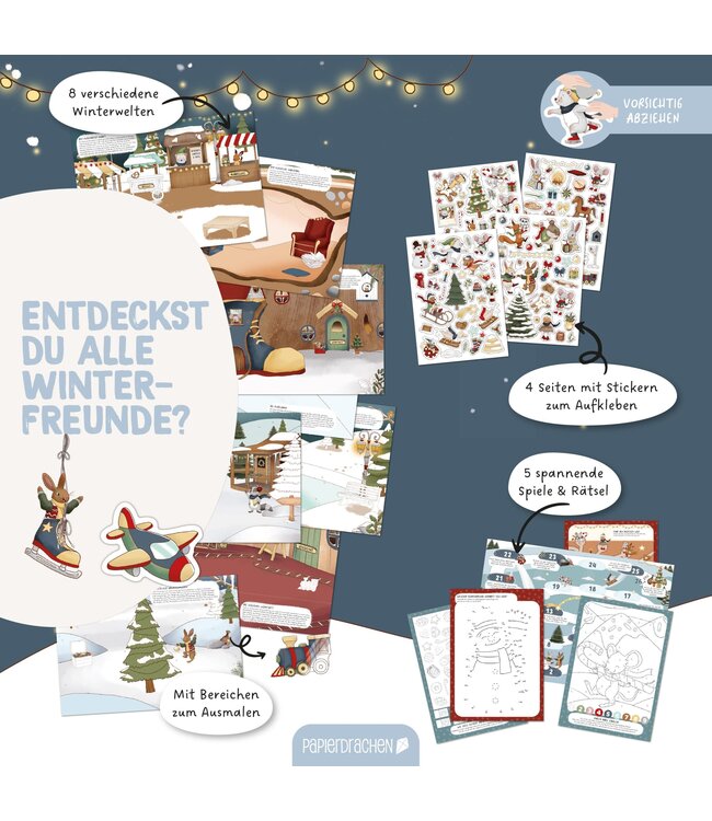 Papierdrachen Kreatives Winterwelt Heft – Malen, Rätseln, Stickern