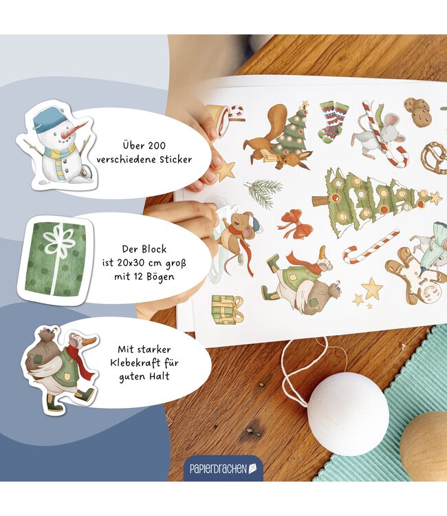 Papierdrachen Stickerblock Weihnachten Aquarell