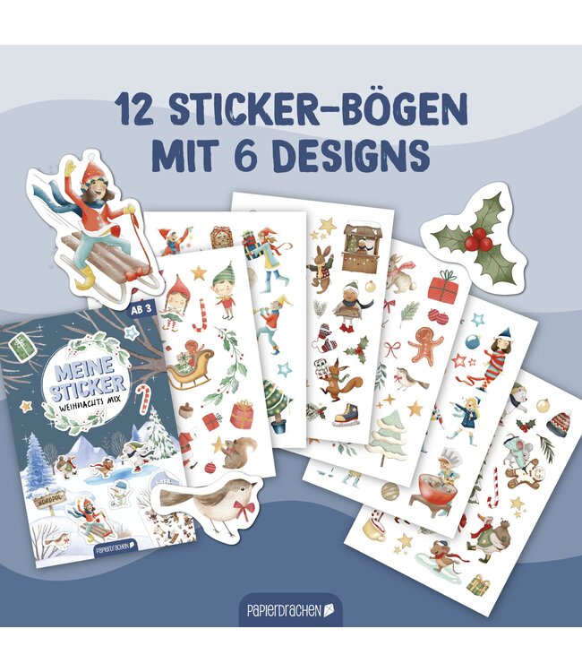 Papierdrachen Stickerblock Weihnachten Aquarell