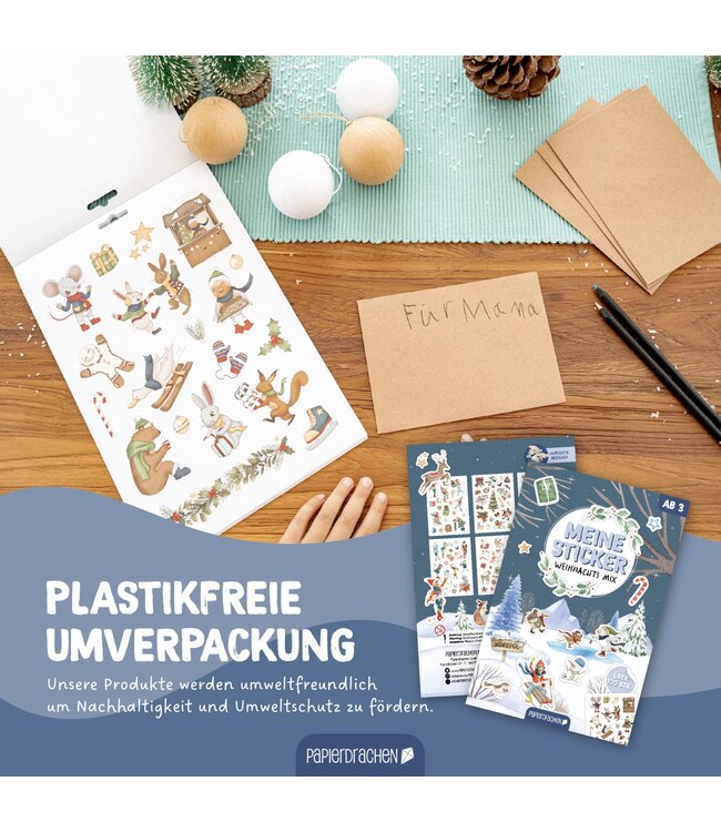 Papierdrachen Stickerblock Weihnachten Aquarell