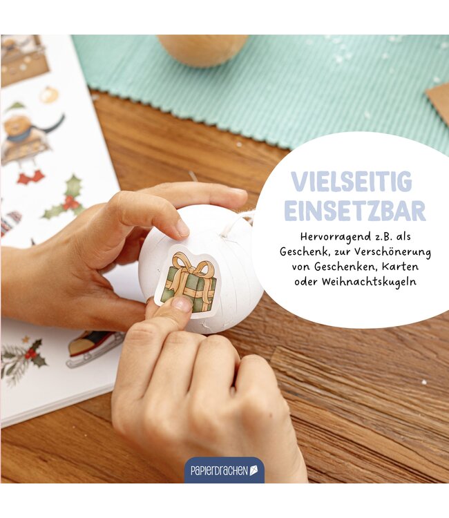 Papierdrachen Stickerblock Weihnachten Aquarell