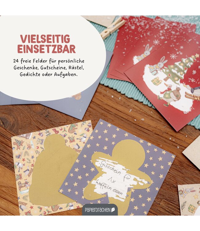 Papierdrachen  Rubbel-Adventskalender Wintertiere