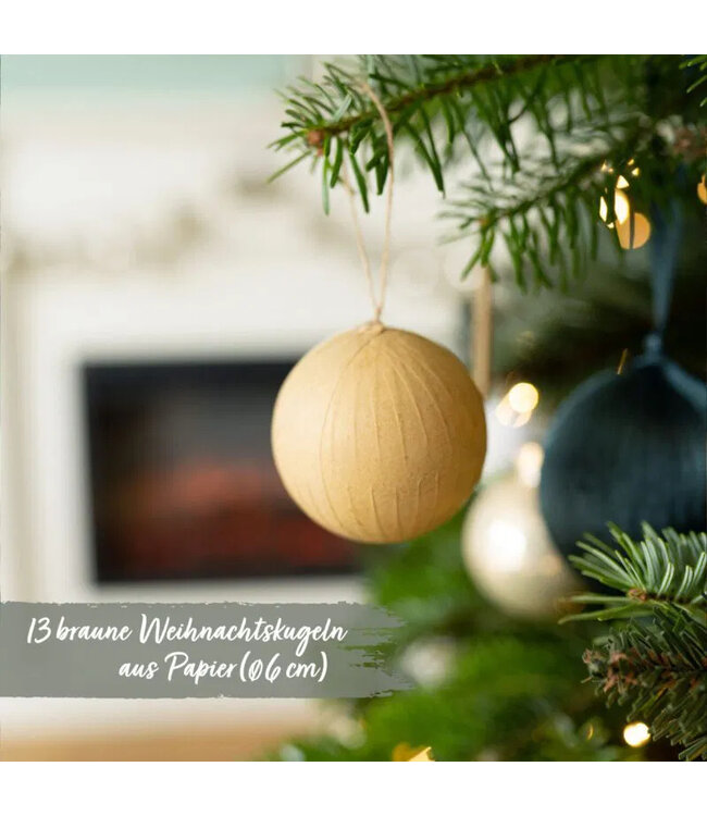 Papierdrachen 13 Weihnachtskugeln aus Pappmaché – Braun