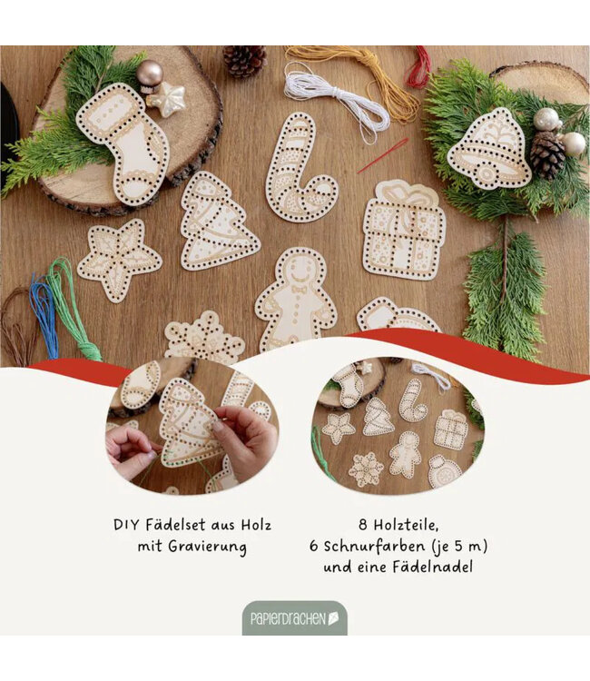 Papierdrachen DIY Fädelset aus Holz – Weihnachten