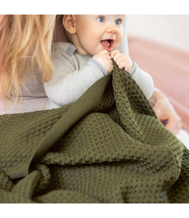 Disana Waben-Strickdecke klein - Merinowolle - oliv 80 x 100 cm