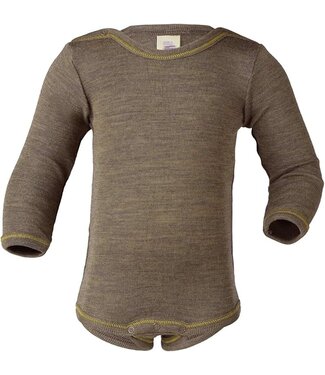 Engel Natur Body langarm Wolle/Seide walnuss mit gelber Naht