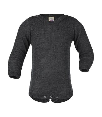 Engel Natur Body langarm Wolle/Seide basalt - gerippt