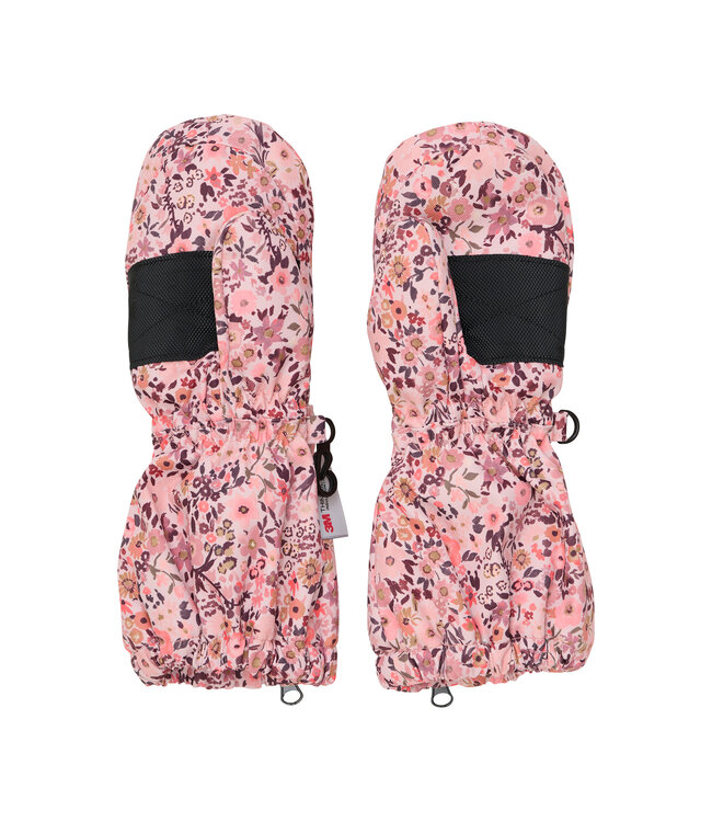 Minymo Fäustlinge mit Daumen - Klettverschluss - Reissverschluss Blümchen