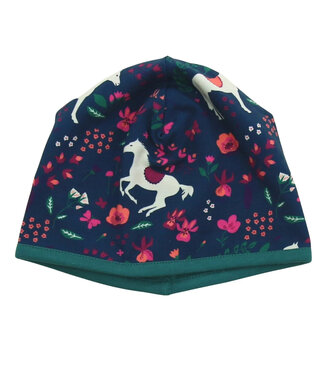 Enfant Terrible Wende Mütze Pferdedruck Biobaumwolle dark cobalt-smaragd
