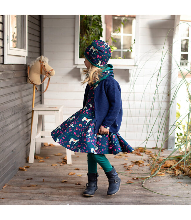 Enfant Terrible Wende Mütze Pferdedruck Biobaumwolle dark cobalt-smaragd