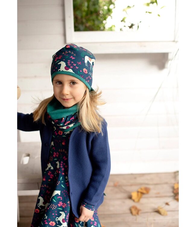 Enfant Terrible Wende Loop Schal Pferdedruck Biobaumwolle dark cobalt- smaragd