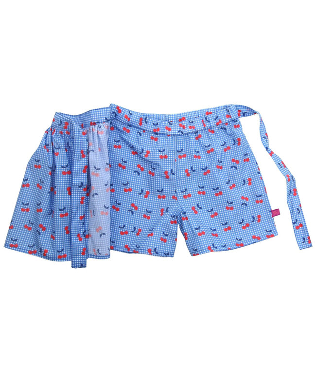 Enfant Terrible Voile Skort Kirschendruck in Sky Slue-Tomato aus Biobaumwolle