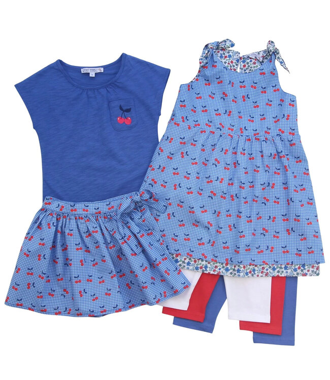 Enfant Terrible Voile Skort Kirschendruck in Sky Slue-Tomato aus Biobaumwolle