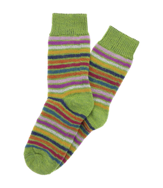 Hirsch Natur Vollplüschsocke - bunt geringelt - Wolle - maigrün
