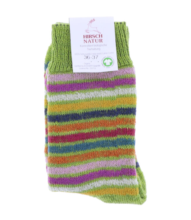 Hirsch Natur Vollplüschsocke - bunt geringelt - Wolle - maigrün
