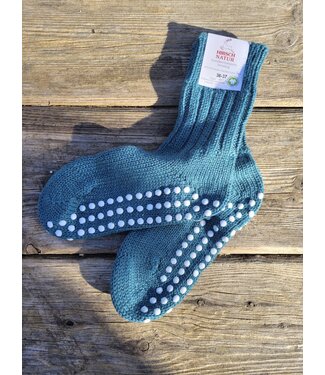 Hirsch Natur Wollsocke mit Stoppern extra dick und flauschig - petrol