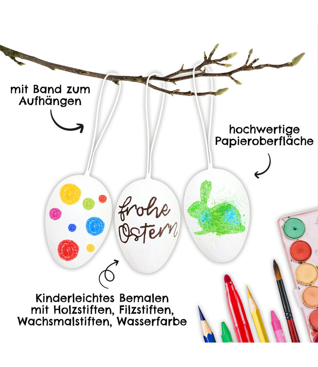 Papierdrachen 12 Pappmaché Ostereier zum Bemalen - weiss