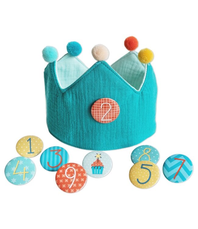 Papierdrachen Geburtstagskrone mit Zahlen aus Musselin - türkis