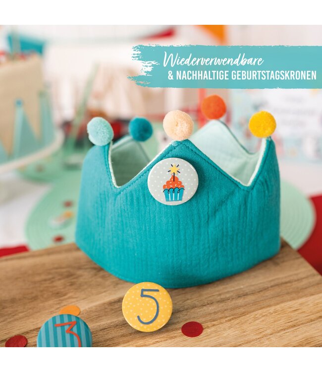 Papierdrachen Geburtstagskrone mit Zahlen aus Musselin - türkis