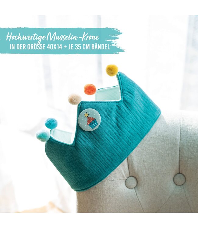Papierdrachen Geburtstagskrone mit Zahlen aus Musselin - türkis