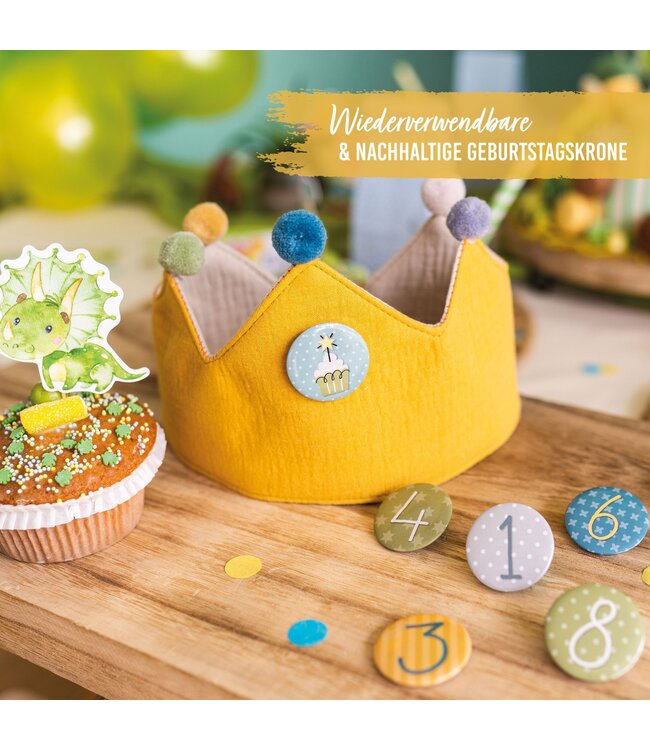 Papierdrachen Geburtstagskrone mit Zahlen aus Musselin - gelb