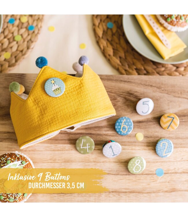 Papierdrachen Geburtstagskrone mit Zahlen aus Musselin - gelb