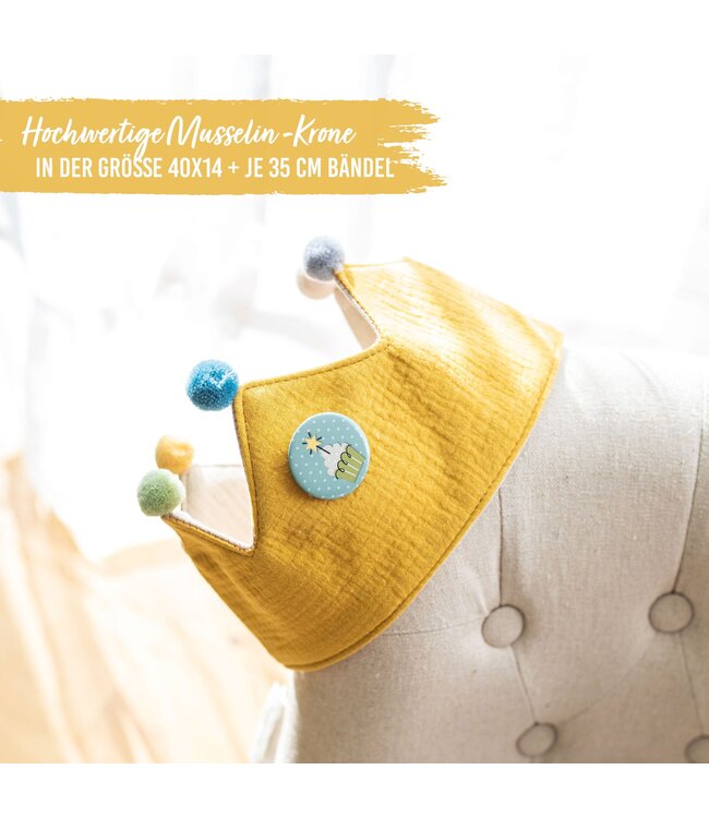 Papierdrachen Geburtstagskrone mit Zahlen aus Musselin - gelb