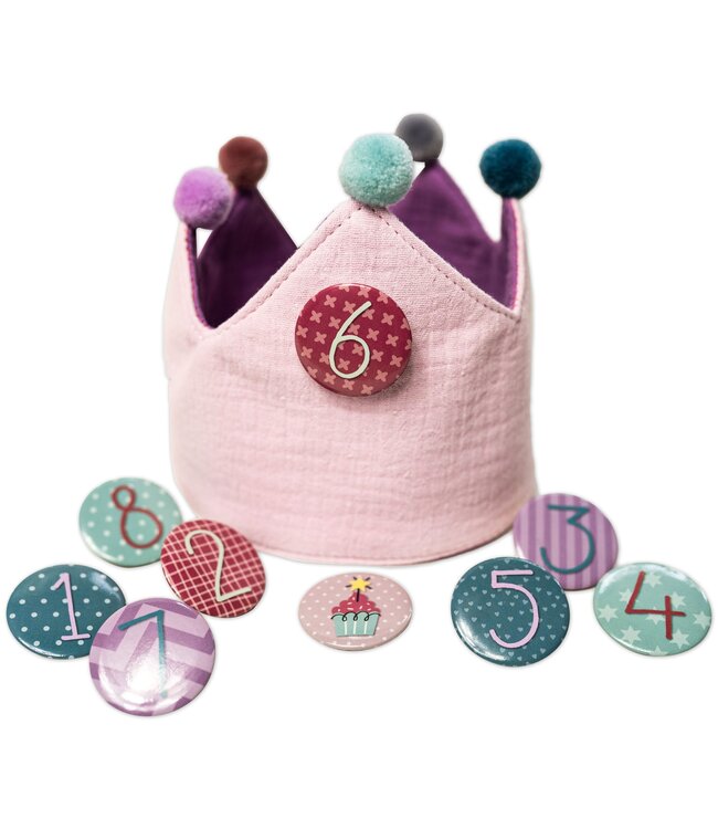 Papierdrachen Geburtstagskrone mit Zahlen aus Musselin - lila