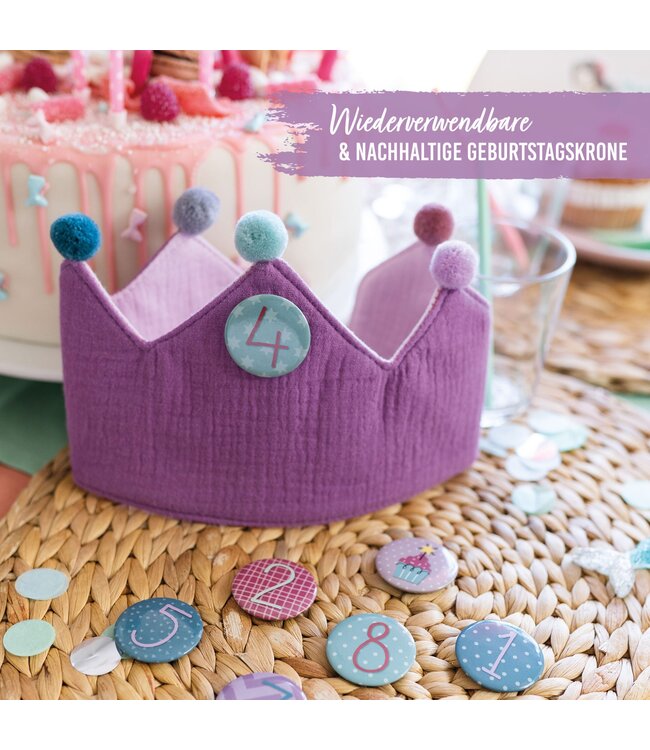 Papierdrachen Geburtstagskrone mit Zahlen aus Musselin - lila