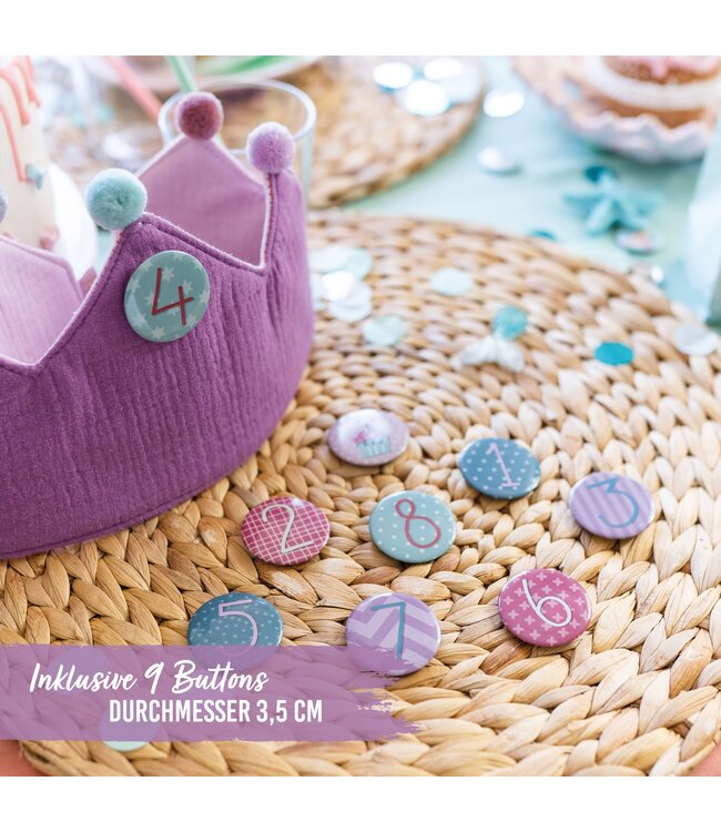 Papierdrachen Geburtstagskrone mit Zahlen aus Musselin - lila