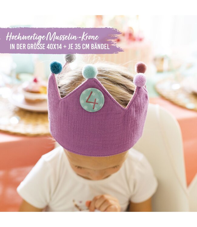 Papierdrachen Geburtstagskrone mit Zahlen aus Musselin - lila