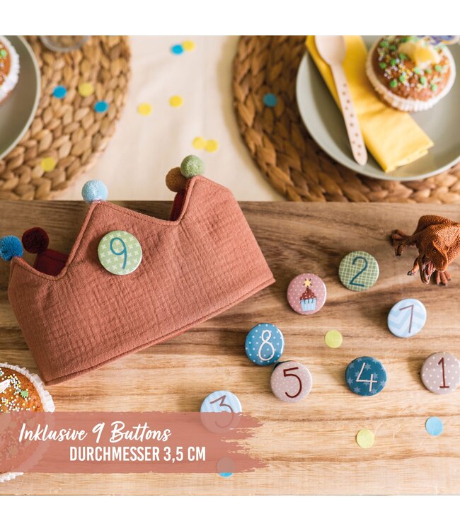 Papierdrachen Geburtstagskrone mit Zahlen aus Musselin - rotbraun