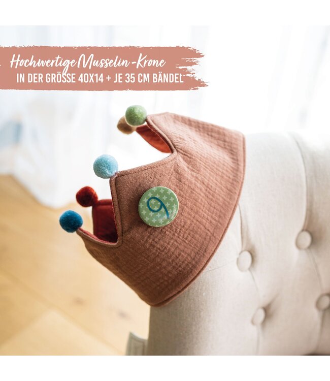 Papierdrachen Geburtstagskrone mit Zahlen aus Musselin - rotbraun