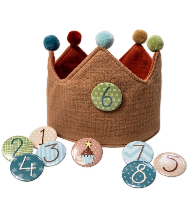 Papierdrachen Geburtstagskrone mit Zahlen aus Musselin - rotbraun