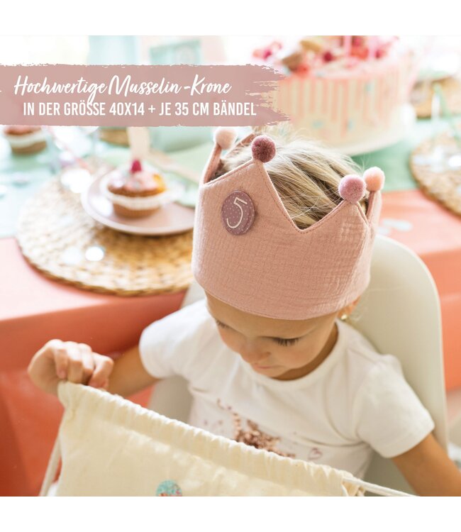 Papierdrachen Geburtstagskrone mit Zahlen aus Musselin - rosa