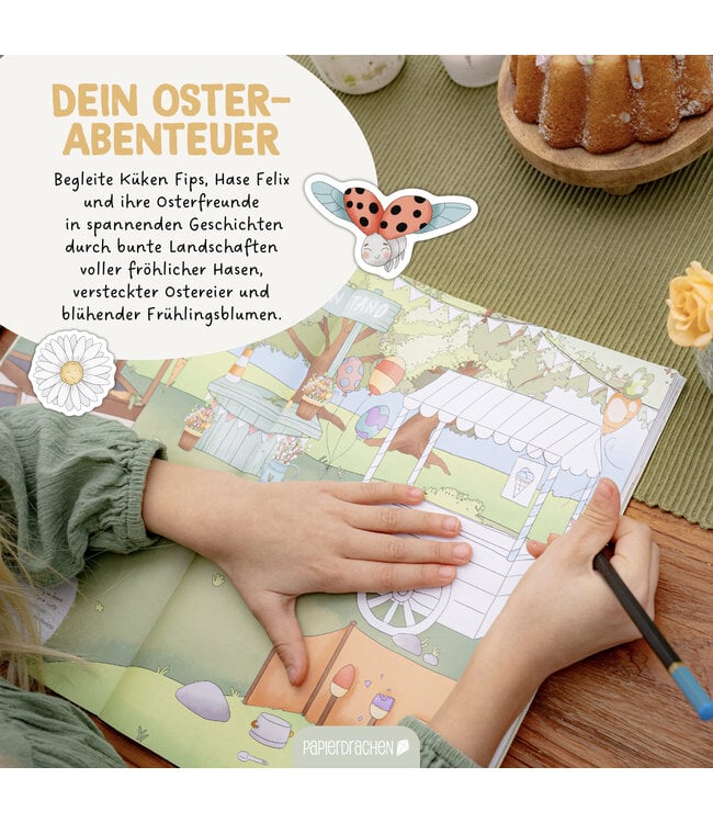 Papierdrachen Mein kreatives Osterwelt Heft – Malen, Rätseln, Stickern