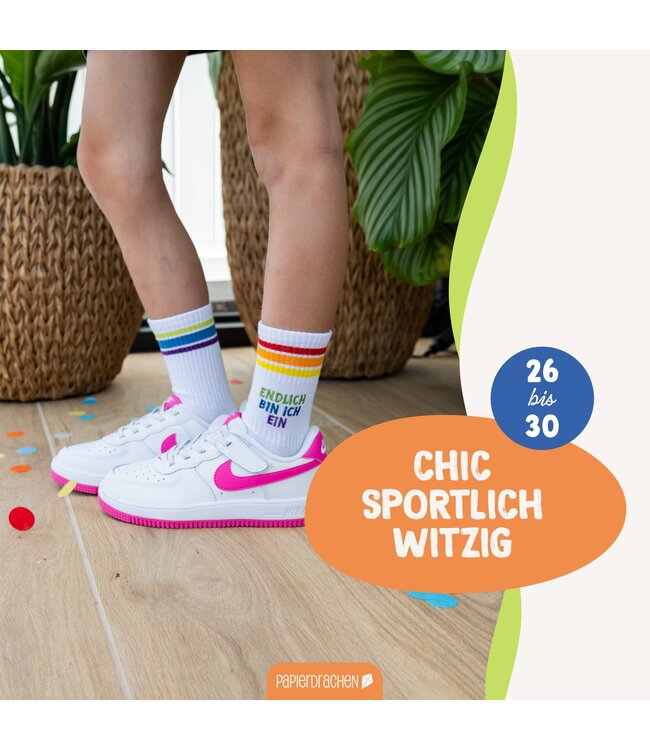 Papierdrachen Socken zur Einschulung – bunt – Endlich bin ich ein Schulkind