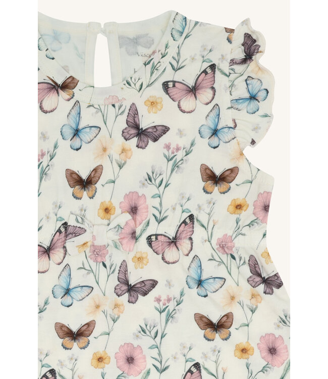 Hust and Claire  Strampler Milu kurzarm aus Bambusviskose  - Schmetterling - ivory