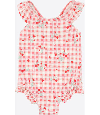 Hust and Claire UV 50+ Badekleid Madiken kariert mit Erdbeeren