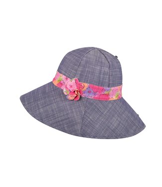 Pure Pure (Pure Pure by Bauer) Sonnenhut mit grosser Krempe - jeansblau mit Blumenband