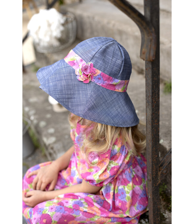 Pure Pure (Pure Pure by Bauer) Sonnenhut mit grosser Krempe - jeansblau mit Blumenband