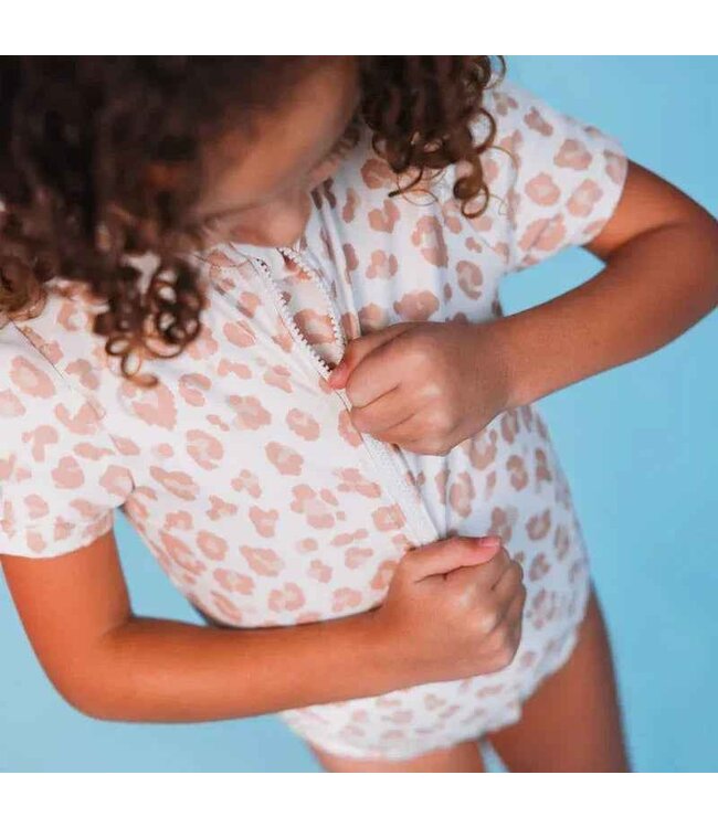 SWIM ESSENTIALS Badekleid kurzarm Leopard neutral UPF50+