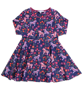 Enfant Terrible Drehkleid Pferdedruck - Kleid langarm - Biobaumwolle - midnight